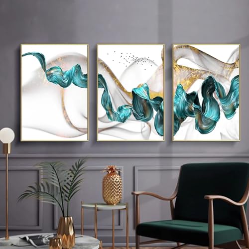 Toile abstraite bleu nordique pour habiller un grand mur vide de salon ou chambre