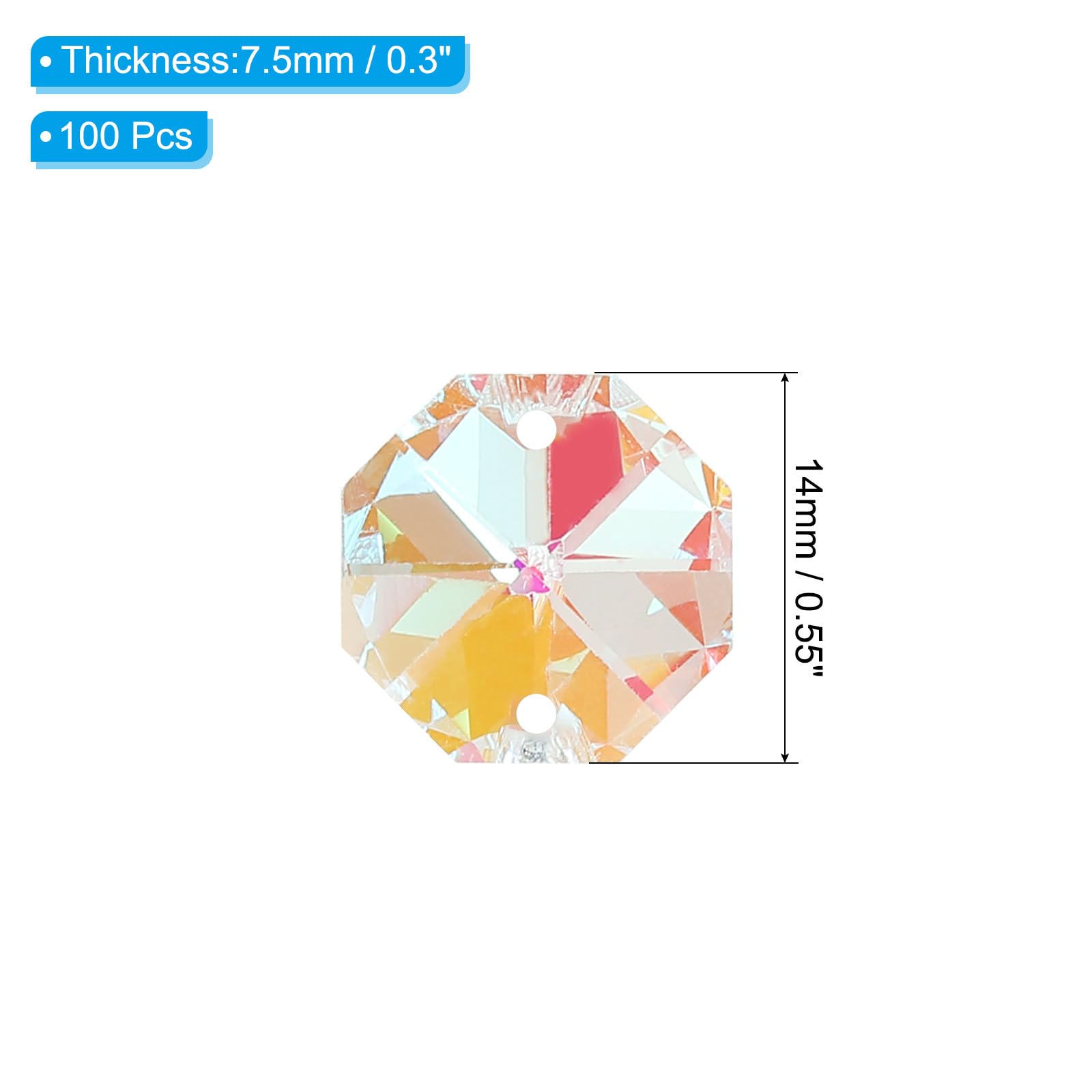 PATIKIL Lot De 30 Perles Octogonales En Cristal K9 à 2 Trous De 14 Mm Pour Lustre, Prismes à Suspendre, Loisirs Créatifs, Décoration, Bleu Ciel