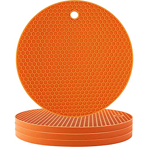 Image of Countertop Protector Heat Resistant Trivets for Hot Pots and Pans - Non-Slip Insulated Heat Pads for Kitchen Counter Orange Pack of 4