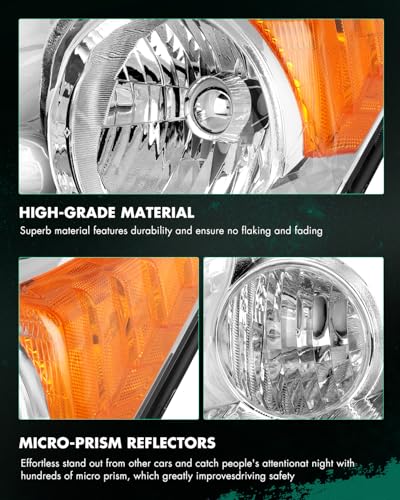 Image of SCITOO Headlights for 2007-2011 for Honda CR-V EX /EX-L /LX Headlight Assembly Chrome Housing Amber Reflector Clear Lens Driver and Passenger Side (Bulbs Not Included) | Fit 2007-2011 for Honda CR-V Headlights | Driver & Passenger Side | Chrome Housing Amber Reflector| OE#33101SWAA01