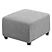 Soft Stretch Ottoman Cover Square, Checked Textured Ottoman Slipcovers Plysch Fotpallskydd Pufföverdrag Maskin Tvättbar Pall Skydda-ljusgrå
