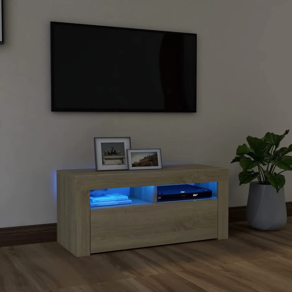 vidaXL Mobile Porta TV con Luci LED Grigio Cemento 90x35x40 cm