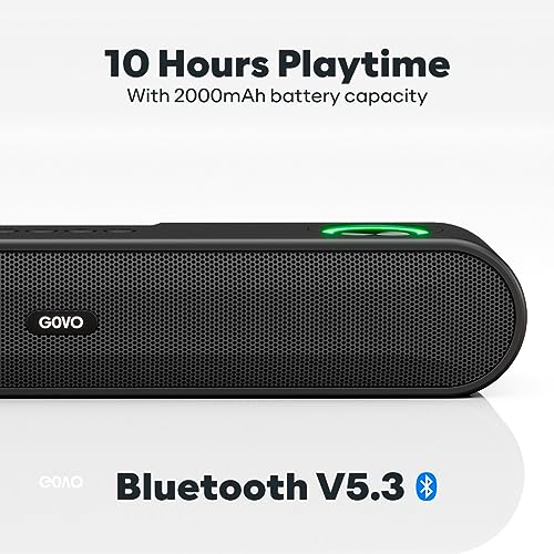 Image of GOVO GoSurround 220 16W Bluetooth Sound bar, 2000 mAh Battery, 2.0 Channel with 52mm Drivers, Multicolor LED Lights with TWS, AUX, Bluetooth and USB (Platinum Black)
