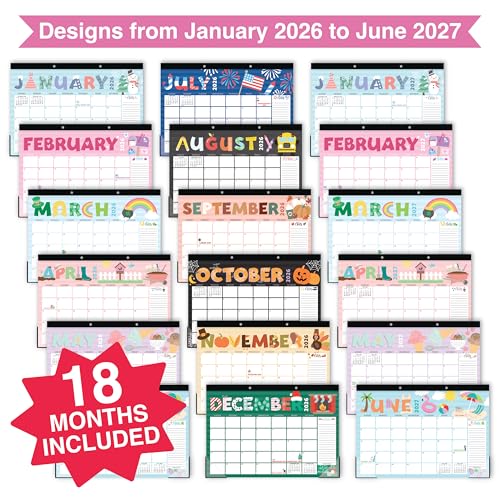 Image of Hadley Designs Large Teacher Desk Calendar 2026-2027 - Desktop Calendar 2026, 18-Month Academic Desk Calendars for School, Home & Office, Cute Classroom Must Haves, Back to School Teacher Gifts