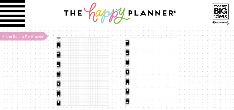 me & my BIG ideas Note Paper Sheets - The Happy Planner Scrapbooking Supplies - 40 Sheets of Pre-Punched Paper - 20 Sheets of Graph Paper, 20 Sheets of Note Paper - Make Lists, Doodle - Big Size
