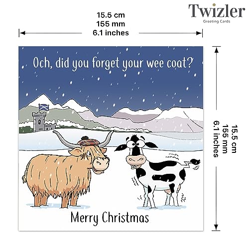 Twizler Funny Christmas Card Scottish Highland Cow - Merry Christmas Card - Scotland Humour - Mens Xmas for Him Male Husband Son Dad - Womens Xmas for Her Wife Daughter Mum - Image 2