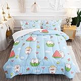 XYNHML Kid Cartoon Cat Comforter 3Pcs Twin Cute Kitten Ice-Cream Heart Bedding Kawaii Pet Cat Bedding Set for Teen Boy Girl Adult Cloud Watermelon Quilt Bed Decor with 1 Comforter and 2 Pillowcases