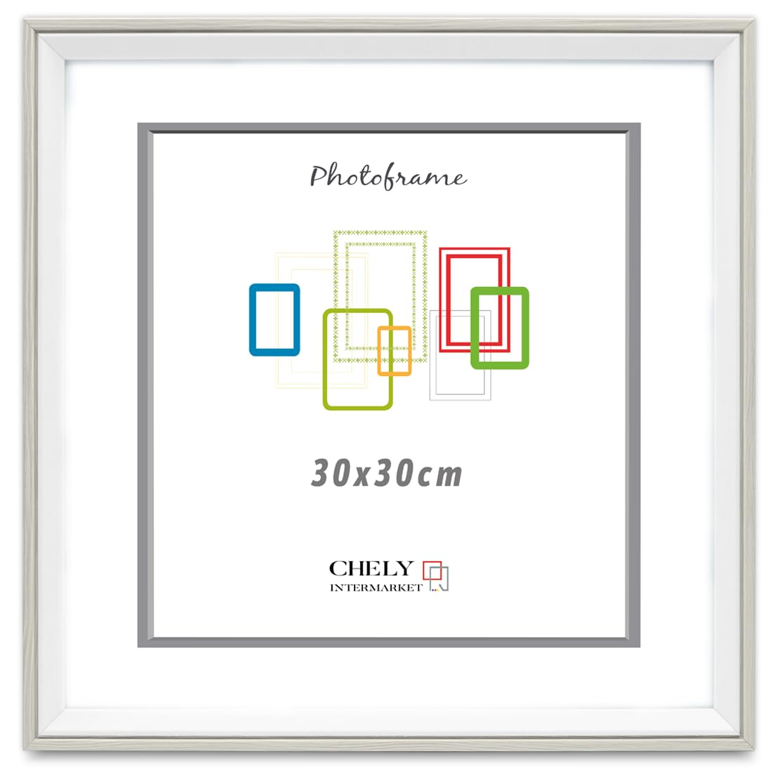 CHELY INTERMARKET Marco de Fotos 30x30cm de Madera Blanca MOD-391 Ancho de moldura 1,7cm