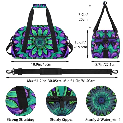 Psychedelic Floral Gym Travel Duffle Bag for Women & Men with Front Zipper Pocket for Sports, Overnight, Weekender, Carry On,Workout & Dance Bag,Magic Graphics,18.9 * 8.7 * 10.6 in3