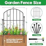 Decorative Garden Fence 17in (H) x10ft (L), Arched Rustproof Metal No Dig Fence for Dogs & Rabbit, Ornamental Animal Barrier for Flower Beds, Border Panels Fencing for Yard & Patio Outdoor Decor