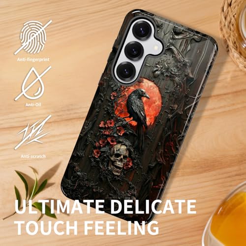 FBLLMPMZ for Samsung Galaxy A17 5G Case, Dual Layer Hybrid Protection, Shockproof, Slim & Durable Phone Cover for Women Girls, Red Moon Raven Skull - image 4