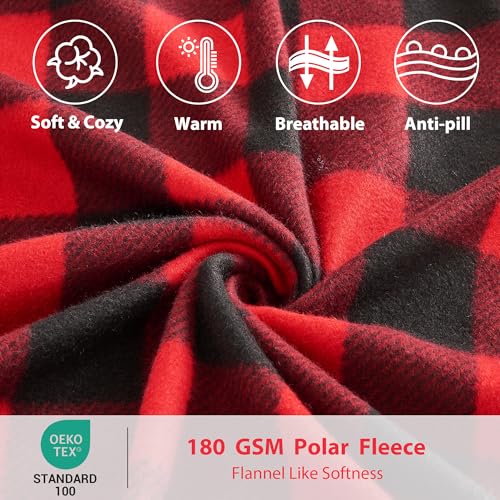 Image of Softan Fleece Queen Sheets Set 4-Piece Fuzzy Bed Sets with 15 inch Deep Pocket Fitted Sheet, Flat Sheet and Pillowcase,Red Buffalo Plaid