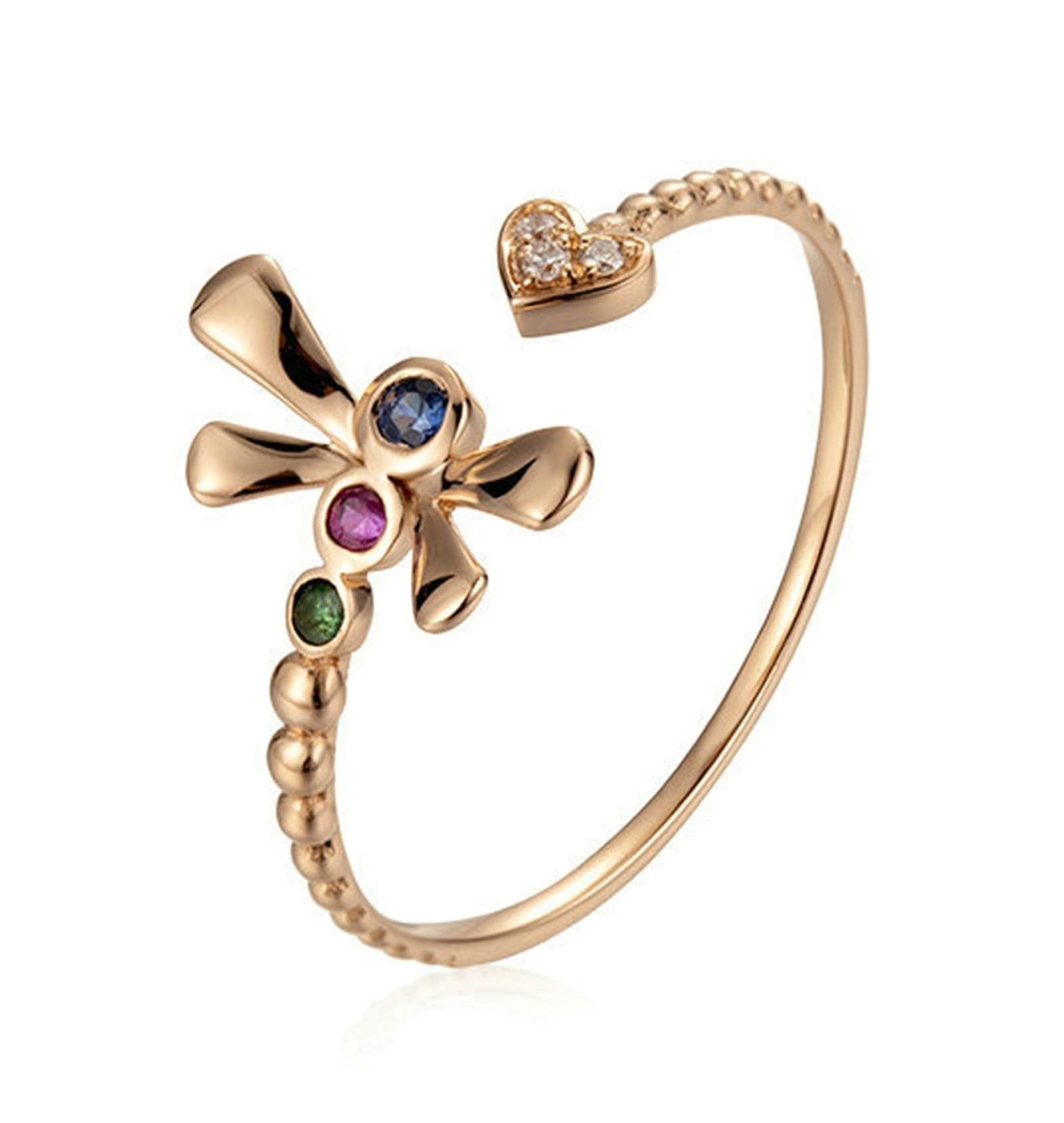 Anello Dorato Oro Rosa 18K, Libellula Del Cuore Anelli Donna Bianco Diamante Verde Rosa Blu Zaffiro Rubino Smeraldo 0.017ct Anello Fidanzamento