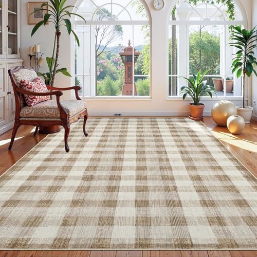 Image of Checkered Area Rug, 5x7, Brown