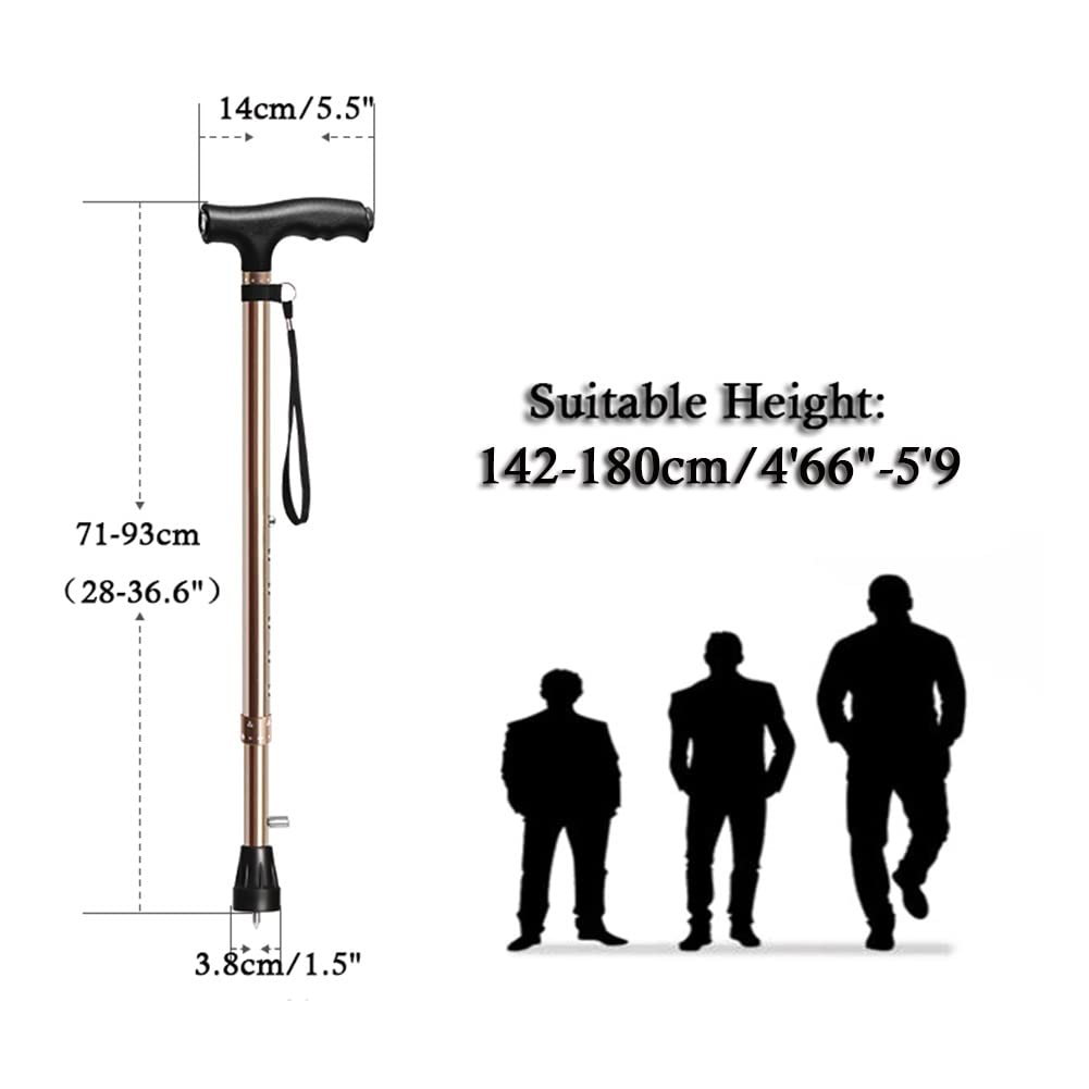 Bastone da Passeggio Leggero in Alluminio, Bastone da Trekking Antiscivolo Regolabile con Luce LED per Campeggio, Escursioni e Trekking