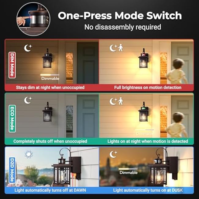 2-Pack Porch Light with GFCI Outlet, Motion Sensor Outdoor Wall Light Wall Mount, Oil Rubbed Bronze Exterior Lighting Fixtures, Anti-Rust Outdoor Lantern Wall Sconce for Garage, Patio, Balcony