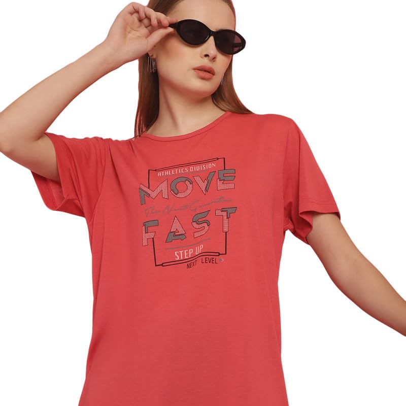 Image of Round Neck Cotton Printed Women Regular Fit Tshirt-P1950