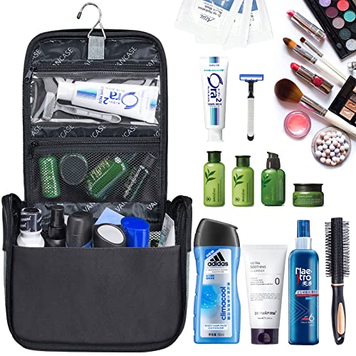 VACNASE Hanging Toiletry Bag for Men Vintage Leather Shaving Dopp Kit Medium Waterproof Travel Bathroom Bags Portable Shower Organizer