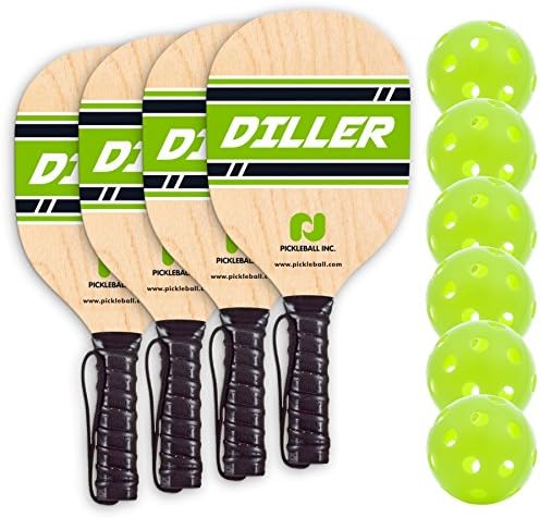 Diller Pickleball Paddle 4 Player Bundle ( Set Includes 4 Paddles & 6 Balls )