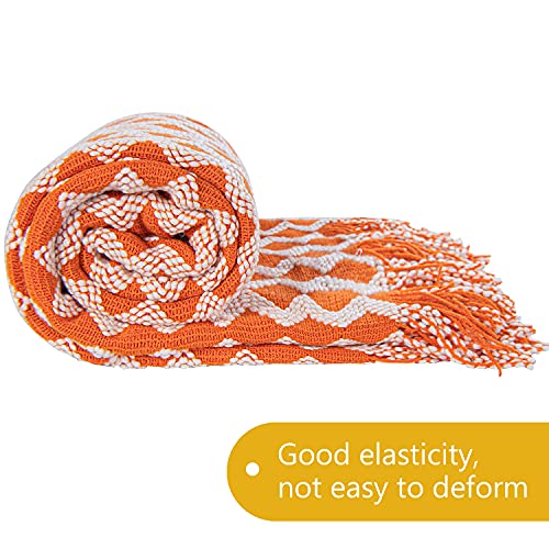 Ntbay Acrylic Knitted Throw Blanket, Lightweight And Soft Cozy Decorative Woven Blanket With Tassels For Travel, Couch, Bed, Sofa, 51X67 Inches, Orange And White Wave #TOP4