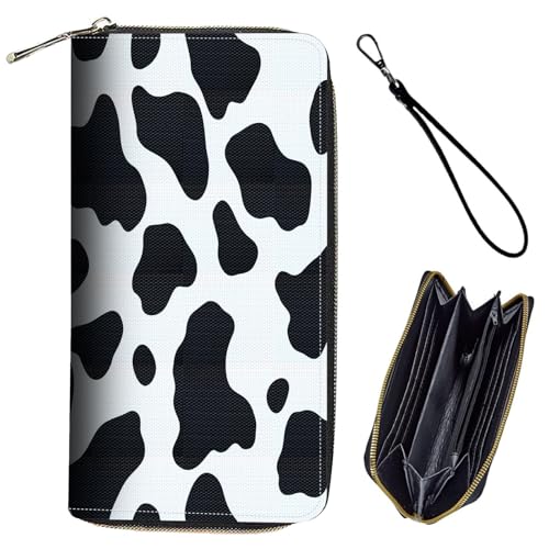 Bxgolkgd Womens Wallet, RFID Blocking Leather Wallet,Large Capacity Wallet Credit Card Holder PU Leather Ladies Clutch with Zipper Coin Pocket - Cute Cow Pattern
