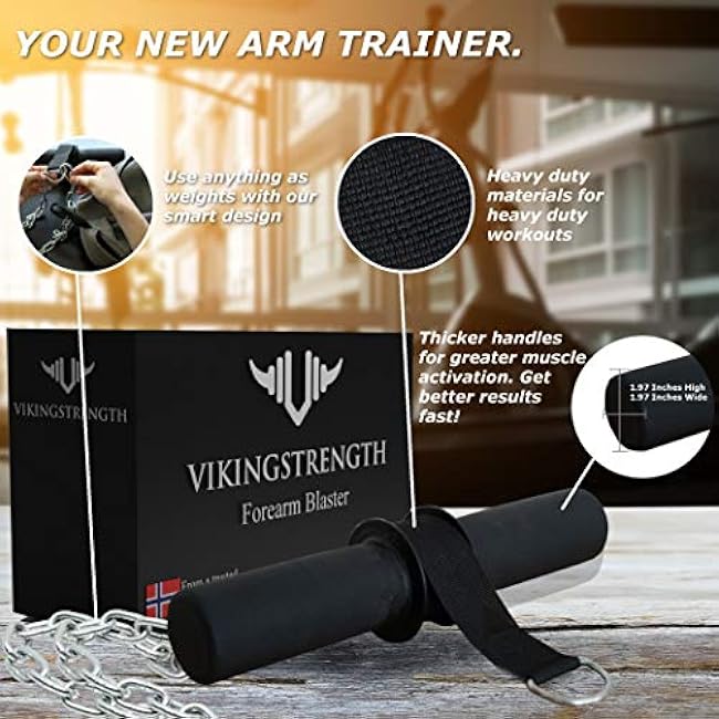 Vikingstrength Forearm Strengthener with Patented Thick Handles - Wrist Roller for Forearm Exercise, Grip Strength, and Injury Prevention