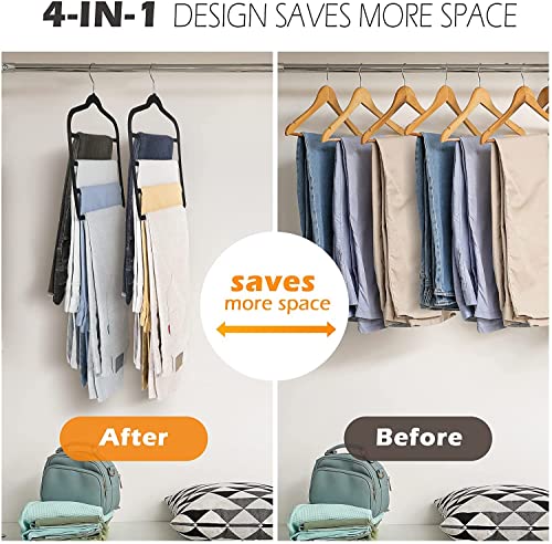 Jeowoqao 4 Pack Velvet Trouser Hangers, Space Saving Non-Slip Clothes Hanger Multi Layer Pants Hanger for Jeans Scarf, Belts - Image 2