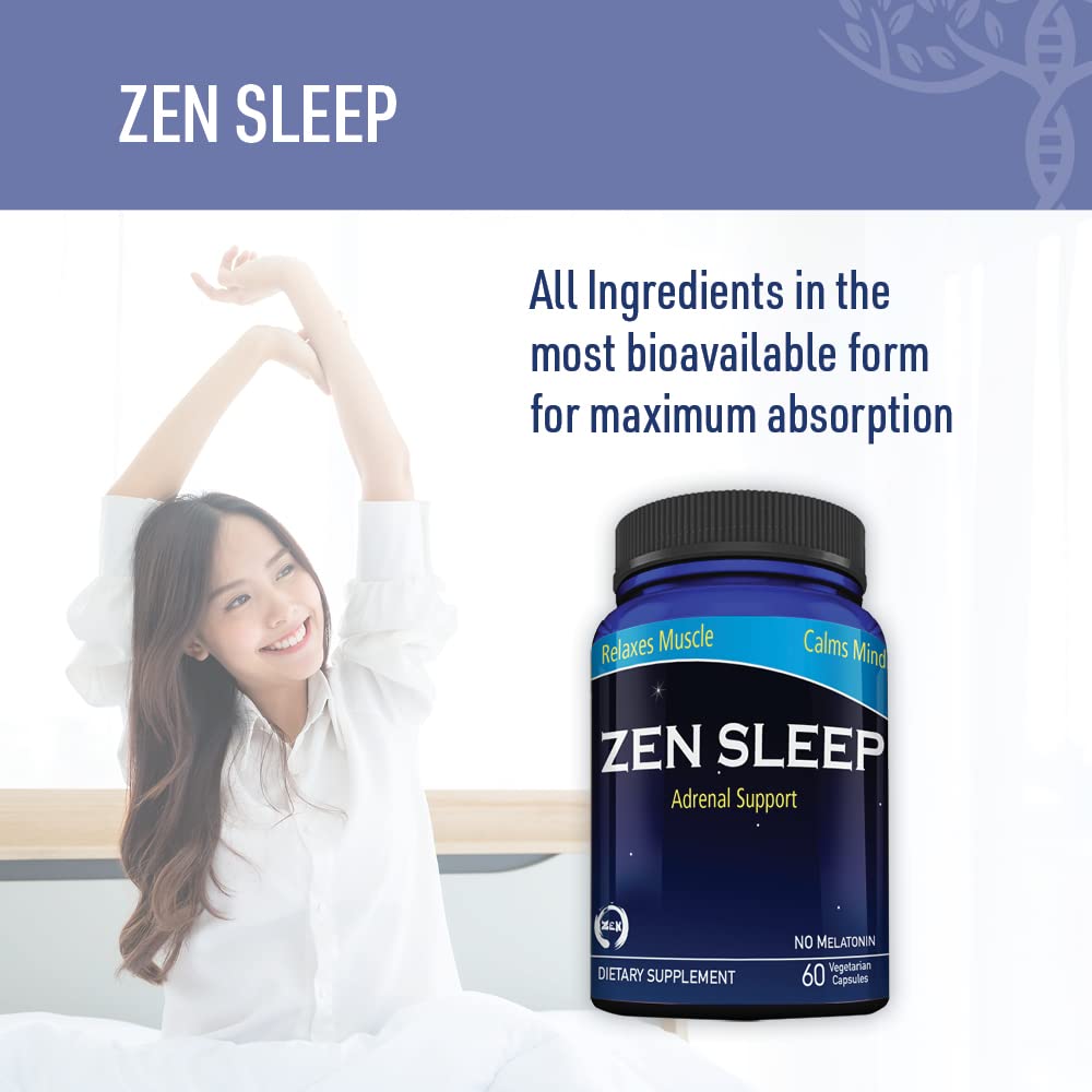 Zen Sleep | Non-Addictive Sleep Aid w/Adrenal Support. Contains Magnesium and Organic Herbs; Chamomile, Lemon Balm, Passion Flower, No melatonin — Amazon image 7