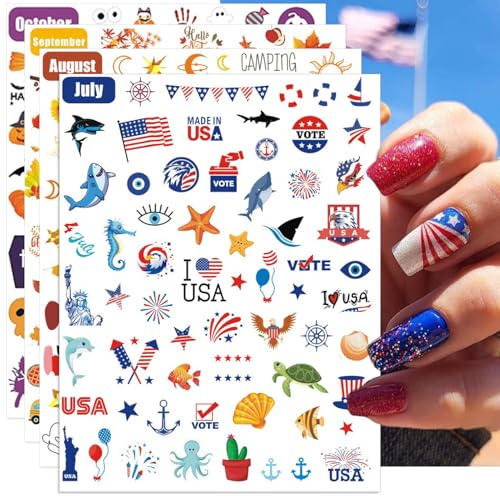 IDDFEVE 12 Months All Holiday Nail Stickers, 24 Sheets Seasonal Variety Pack 2 Pcs Per Month DIY Nail Art, Self-Adhesive Pegatinas Uñas for a Year of Halloween Christmas Thanksgiving&Valentine’s Day