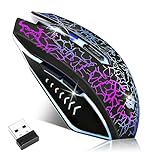 LuLabboard Wireless Gaming Mouse, Rechargeable Computer Mouse, 7-Color LED Light, Ergonomic Mouse with 6 Silent Click Buttons, 3 Adjustable 2400 DPI Wireless Mouse for Laptop,PC,Mac, Black