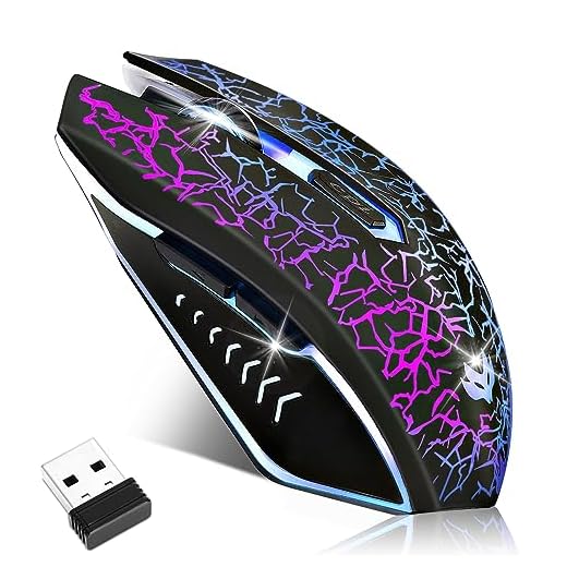 LuLabboard Wireless Gaming Mouse, Rechargeable Wireless Computer Mouse, 7-Color LED Light, Ergonomic Mouse with 6 Silent Click Buttons, 3 Adjustable 2400 DPI Wireless Mouse for Laptop,PC,Mac, Black