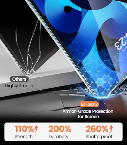 Image of EZ-GLAZ-2 Pack for iPad Air 5th 4th Gen 10.9 Inch & iPad Pro 11 Inch (4th 3rd 2nd 1st Gen) Screen Protector, Military-Grade Shatterproof, 9H+ Tempered Glass with Installation Box, Anti-Scratch, Apple Pencil Compatible, HD Clarity, Bubble Free