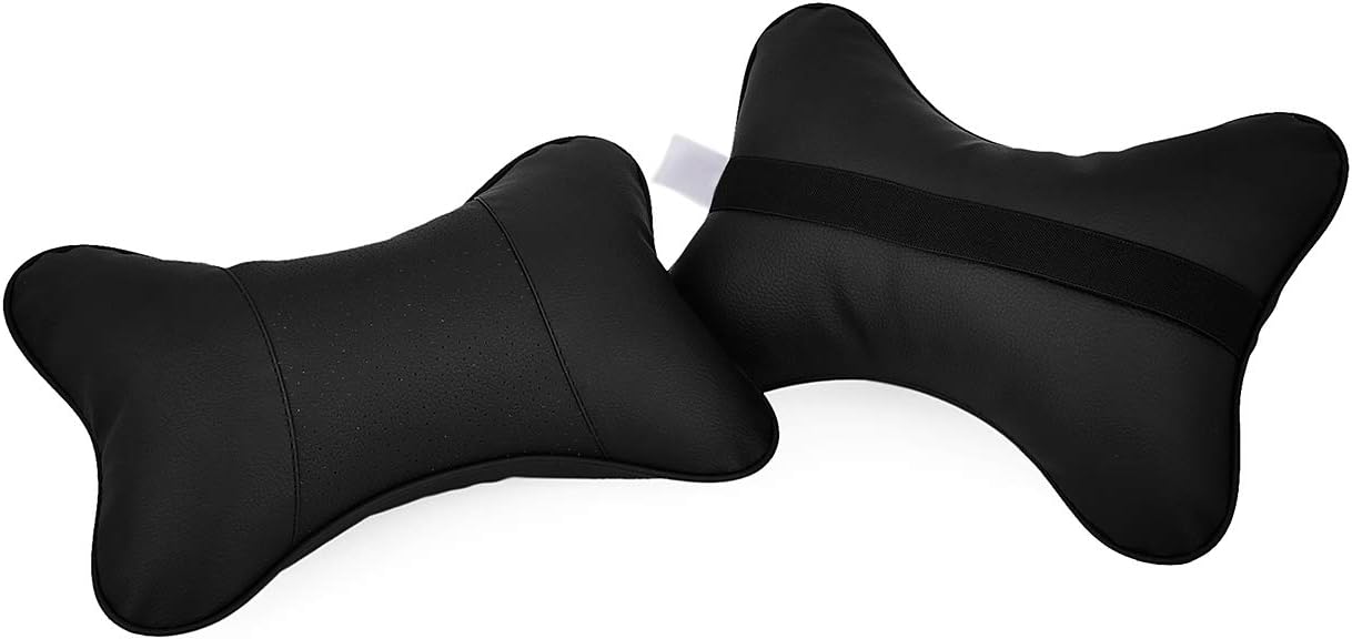 DS. DISTINCTIVE STYLE Car Neck Pillow 2 Pieces PU Leather Travel Pillow for Head Rest Neck Support for Car Seat - Black - Image 6