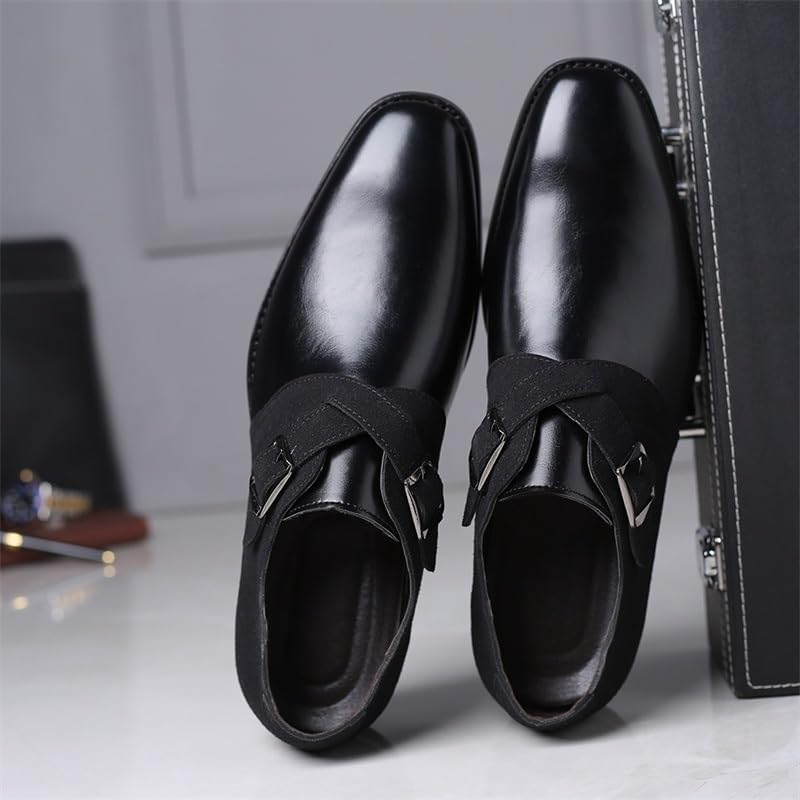 Men's Leather Shoes Business Commuting Shoes Casual Round Toe Rubber SoleNon-Slip Soft Comfortable Glossy Lightweight Oxford Dress Shoes