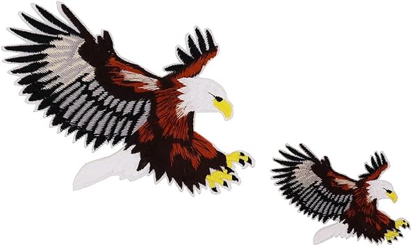 4th July Bald Eagles American Flag Embroidered Iron On Patches Patriotic Emblem 2 Pieces Set