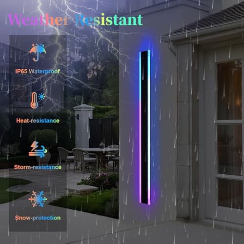 QueeuQ 2 Pack RGB Outdoor Led Wall Light for House,60 inch Modern Long Outdoor Wall Lights,Dimmable Large Outside Linear Light Fixture,Exterior Long Linear Light for Porch,Patio,Garage,Enterway — view 2