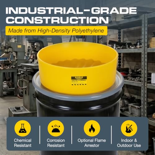 Image of Eagle Drum Funnel for 30 and 55 Gallon Drums, Yellow