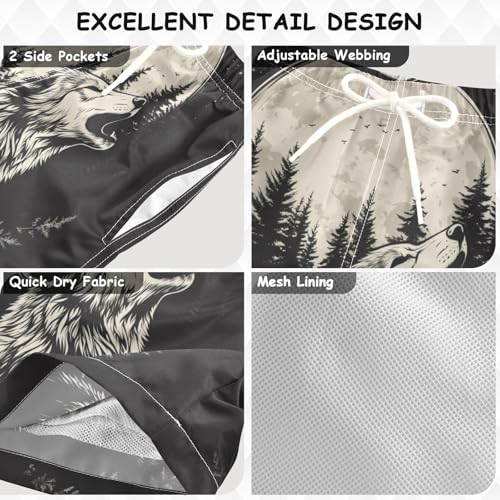 DOMIKING Wolf Moon Black Toddler Boys' Swim Trunks Mesh Lining Swim Shorts for Child Boys Adjustable Waist 2T3