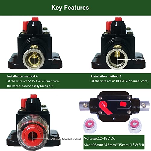 30 Amp Circuit Breaker Manual Reset Waterproof Inline Fuse Inverter For Car Atv Marine Trolling Motors Boat Power Protect 12V-48V Dc, With Inner Hexagon Tool & Screw #TOP3
