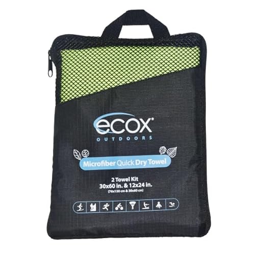Ecox Outdoors Microfiber Towel Fast Drying Soft Feel Fast Action Drying For Gym Beach Outdoors Travel Yoga Camping Compact Size 2 Piece Set 30X60 In And 12X24 In Green Mft2Pg #TOP2