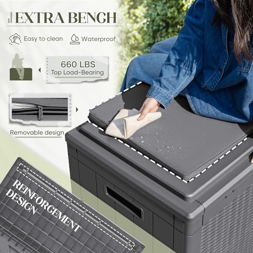 Image of Greesum 100 Gallon Resin Deck Box Large Outdoor Storage with Cushion, Gray
