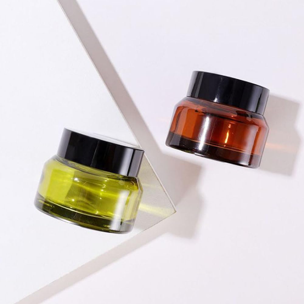 20 Pezzi Flaconi Vuoti in Vetro 15/30/50 g con Coperchio Nero Ricaricabili per Crema Viso Contorno Occhi Lozioni e Cura della Pelle Contenitori Cosmetici Portatili da Viaggio (20,15g,Trasparente)