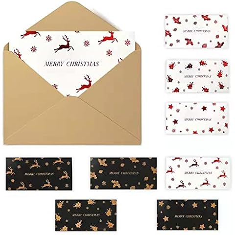 JIJICZ Chirstmas Greeting Cards With Envelopes kit, 8 Pack in 8 Design,4 Black and 4 White Luxury Bronzing Vintage Classic Blank Merry Christmas Xmas Card for Family,Greating,Inviting Cover
