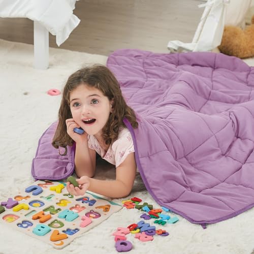 Purple Weighted Blanket Kids 10lbs, 40"x60", Twin Size Cooling Heavy Throw Blanket for 80-120lbs, Microfiber Soft Thick Big Blankets Weighted Comforter Breathable Gift for Sleeping