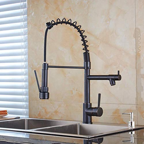 Kitchen Mixer tap Full-Copper Spring Pull-Type Rotary Kitchen Faucet Vegetable Basin Sink,Black C Needed