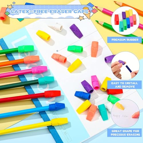 Image of Street27 30pcs Colored Erasers for Pencils, Pencil Top Erasers Cap Eraser Tops Pencil Eraser Toppers Rubber Eraser School Studying Supplies for Teachers Pencil Eraser caps for Kids Gift