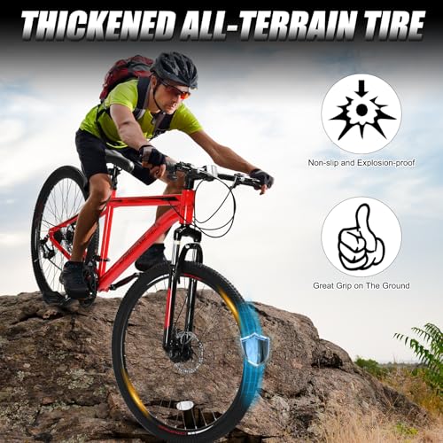 CamPingSurvivals 26/27.5" Mountain Bike 21 Speed Bikes for Adults, Men & Women Mountain Bike with High Carbon Steel Frame, All-Terrain Tires, Double Disc Brake and Suspension Fork(27.5" Red) - Thumbnail 3