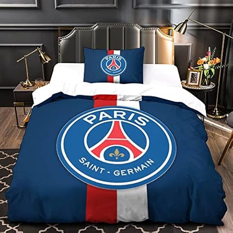 XYueww Paris St German PSG Duvet Cover Set 3D Football Printed Bedding Quilt Cover Set 3 Pieces Soft Microfiber Bedding Quilt Cover with Zipper Closure for Teens And Adults Single(135x200cm) Cover