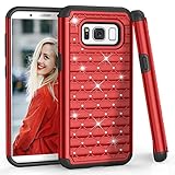 Samsung S8 Case, Galaxy S8 Case, TILL(TM) Studded Rhinestone Crystal Bling Shock Absorbing Hybrid Defender Rugged Slim Case Cover For Samsung Galaxy S8 S VIII 5.8 Inch 2017 [Red]