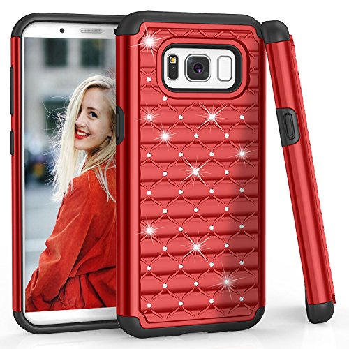 TILL S8 Case, Galaxy S8 Case for Girls Women, TILL Studded Rhinestone Crystal Bling Shock Absorbing Hybrid Defender Rugged Slim Case Cover for Samsung Galaxy S8 S VIII [Red]